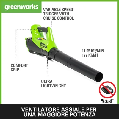 Soffiatore Assiale a Batteria Greenworks G40AB 40V Base